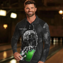 Load image into Gallery viewer, Black Bear grunge pattern Custom Men Bowling Polo, 1/4 Zip Shirts Bowling Team Jerseys Outfits | Green NQS9408