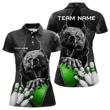 Load image into Gallery viewer, Black Bear grunge pattern Custom Women Bowling Polo, 1/4 Zip Shirt Bowling Team Jersey Outfits | Green NQS9408