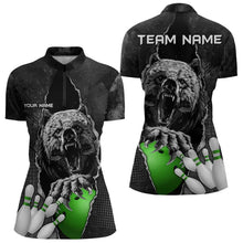 Load image into Gallery viewer, Black Bear grunge pattern Custom Women Bowling Polo, 1/4 Zip Shirt Bowling Team Jersey Outfits | Green NQS9408