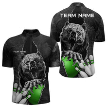 Load image into Gallery viewer, Black Bear grunge pattern Custom Men Bowling Polo, 1/4 Zip Shirts Bowling Team Jerseys Outfits | Green NQS9408