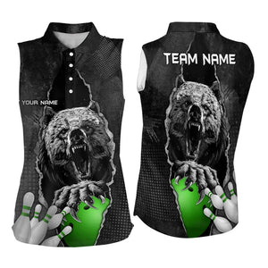 Black Bear grunge pattern Custom Womens Sleeveless Polo Shirts Bowling Team Jerseys Outfits | Green NQS9408