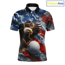 Load image into Gallery viewer, American Flag Eagle Lightning Thunder Golf Polo Shirts For Men Custom Patriotic Golf Team Jerseys NQS11503