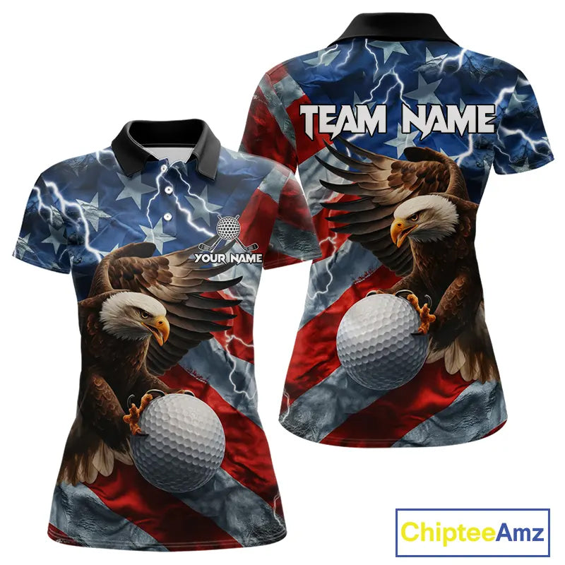 American Flag Eagle Lightning Thunder Golf Polo Shirts For Women Custom Patriotic Golf Team Jerseys NQS11503