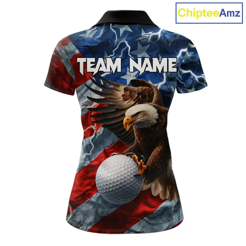 American Flag Eagle Lightning Thunder Golf Polo Shirts For Women Custom Patriotic Golf Team Jerseys NQS11503