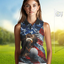 Load image into Gallery viewer, American Flag Eagle Lightning Thunder Sleeveless Golf Polo Shirts Custom Patriotic Golf Team Jerseys NQS11503