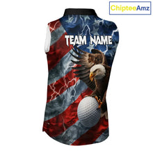 Load image into Gallery viewer, American Flag Eagle Lightning Thunder Sleeveless Golf Polo Shirts Custom Patriotic Golf Team Jerseys NQS11503