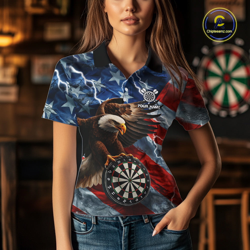 American Flag Eagle Lightning Thunder Dart Shirts For Women Custom Patriotic Dart Team Jerseys NQS11504