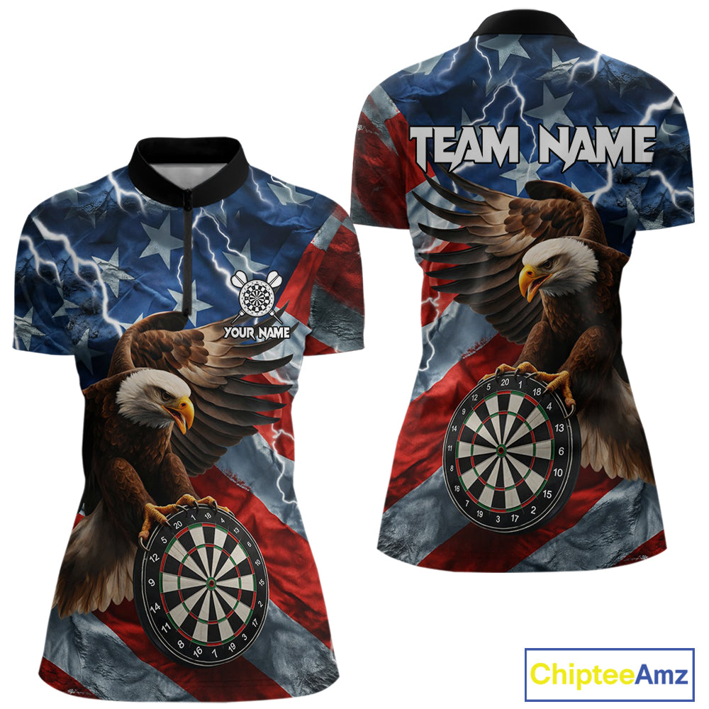 American Flag Eagle Lightning Thunder Dart Shirts For Women Custom Patriotic Dart Team Jerseys NQS11504