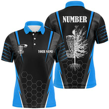 Load image into Gallery viewer, Mens disc golf polo shirt custom frisbee golf shirt, disc basket golf gifts for mens | Blue NQS7496