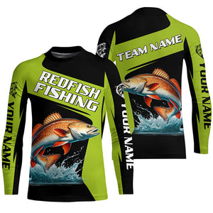 Black Green Redfish fishing Custom Long Sleeve Tournament Fishing Shirts, Red Drum Fishing Jerseys NQS7657