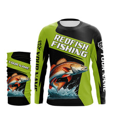 Load image into Gallery viewer, Black Green Redfish fishing Custom Long Sleeve Tournament Fishing Shirts, Red Drum Fishing Jerseys NQS7657