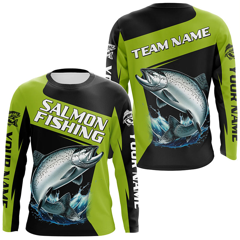 Black Green Chinook Salmon fishing Custom Long Sleeve Tournament Fishing Shirt, Salmon Fishing Jerseys NQS7658