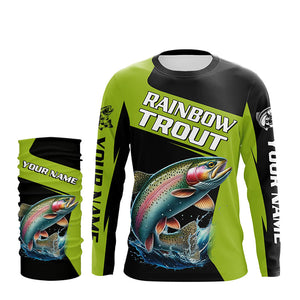 Black Green Rainbow Trout fishing Custom Long Sleeve Tournament Fishing Shirt, Trout Fishing Jerseys NQS7659