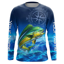 Load image into Gallery viewer, Personalized Mahi mahi Saltwater Blue Long Sleeve Performance Fishing Shirts, Dorado tournament Shirt NQS5785
