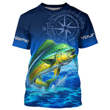 Load image into Gallery viewer, Personalized Mahi mahi Saltwater Blue Long Sleeve Performance Fishing Shirts, Dorado tournament Shirt NQS5785