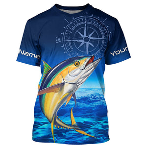 Personalized Tuna Saltwater Blue Long Sleeve Performance Fishing Shirts, Tuna compass tournament Shirt NQS5786