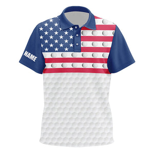 American flag Kid golf polo shirts custom white golf ball pattern patriotic golf attire for Kid NQS7866