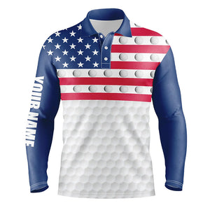 American flag Mens golf polo shirts custom white golf ball pattern patriotic male golf attire NQS7866