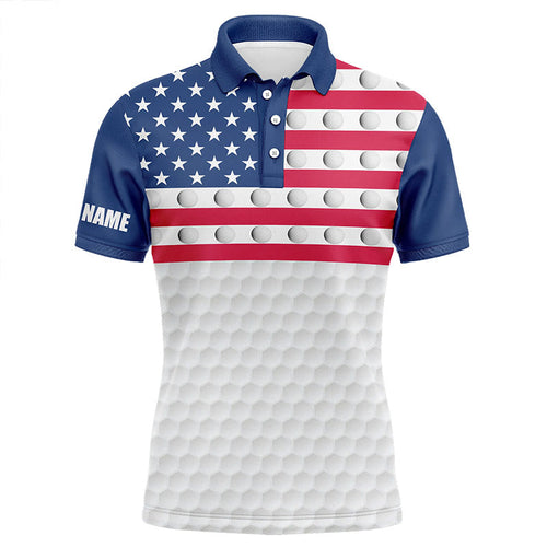 American flag Mens golf polo shirts custom white golf ball pattern patriotic male golf attire NQS7866