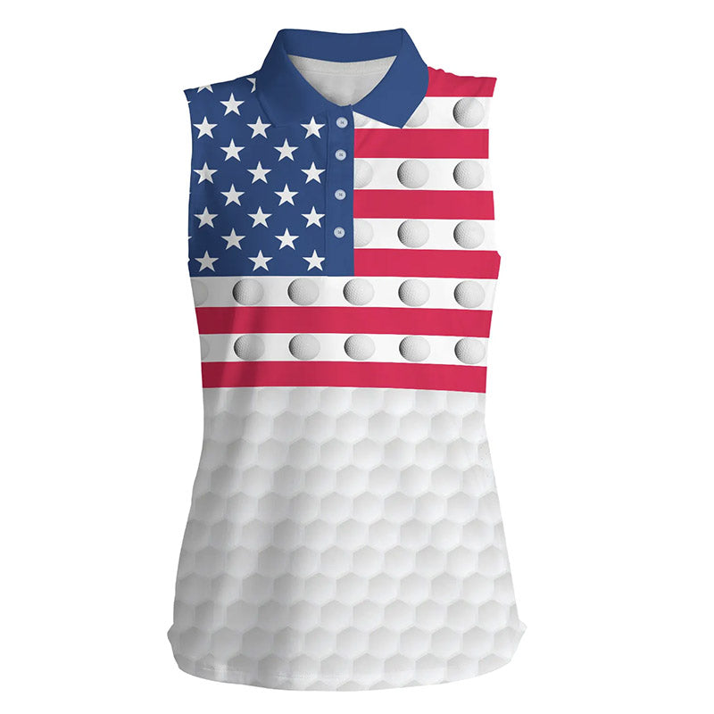 American flag Women sleeveless golf polo shirts white golf ball pattern female golf attire NQS7866