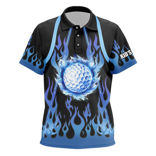 Kid golf polo shirts custom black and blue flame golf ball golf outfits for Kid NQS7867