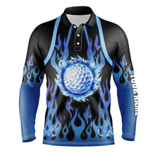 Load image into Gallery viewer, Mens golf polo shirts custom black and blue flame golf ball golf outfits for mens NQS7867