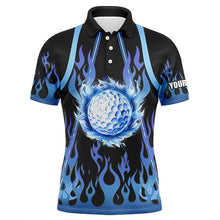 Load image into Gallery viewer, Mens golf polo shirts custom black and blue flame golf ball golf outfits for mens NQS7867