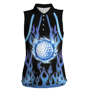 Women sleeveless golf polo shirts blue flame golf ball golf outfits for ladies NQS7867