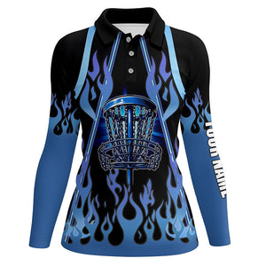 Women disc golf polo shirts blue flame disc golf basket custom disc golf jerseys NQS7868