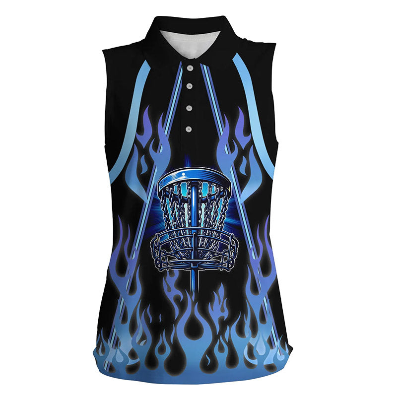 Women sleeveless disc golf polo shirts blue flame disc golf basket disc golf jerseys NQS7868