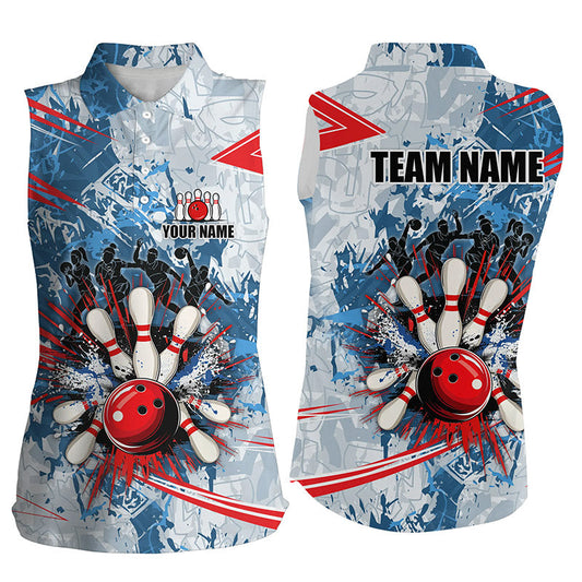 Blue camo Women Sleeveless Polo Shirts Custom bowling team league jerseys, gift for bowlers NQS7869