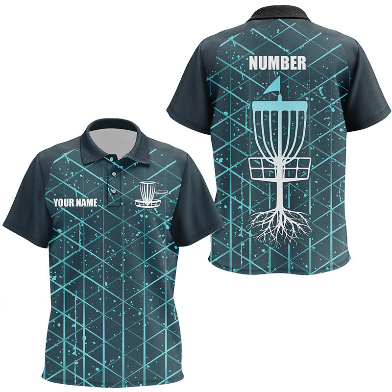 Blue turquoise Abstract Line Grunge Pattern Kid Disc golf polo shirts custom team disc golf clothes NQS8083