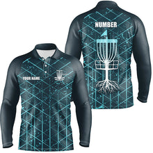 Load image into Gallery viewer, Blue turquoise Abstract Line Grunge Pattern Mens Disc golf polo shirts custom team disc golf clothes NQS8083