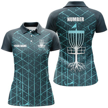 Load image into Gallery viewer, Blue turquoise Abstract Line Grunge Pattern Women Disc golf polo shirts custom team disc golf clothes NQS8083