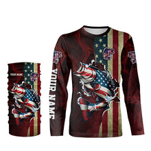 Load image into Gallery viewer, Largemouth Bass fishing American Flag Fisherman Custom Name 3D All over print shirts NQS736