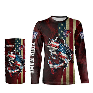 Largemouth Bass fishing American Flag Fisherman Custom Name 3D All over print shirts NQS736