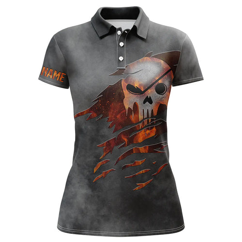 Womens golf polo shirts fire golf skull custom ladies golf outfits, personalized golf gifts for womens NQS6173