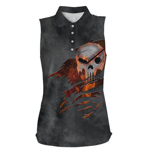 Womens sleeveless golf polo shirts fire golf skull ladies golf outfits, personalized golf gifts NQS6173