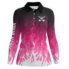 Load image into Gallery viewer, Women golf polo shirts custom pink flame ladies golf outfit, personalized golf shirts for women NQS8309