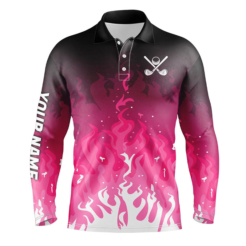 Mens golf polo shirts custom pink flame mens golf outfit, personalized golf shirts for men NQS8309