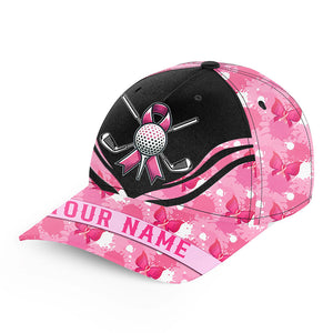 Pink ribbon golf ball clubs Golfer hat custom breast cancer awareness golf hats, gifts for golfers NQS8315