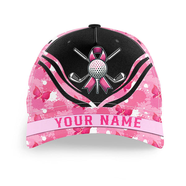 Pink ribbon golf ball clubs Golfer hat custom breast cancer