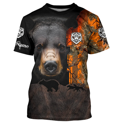 Black bear hunting dog orange camo Custom Name 3D All Over Printed Shirts Personalized hunting apparel NQS4169