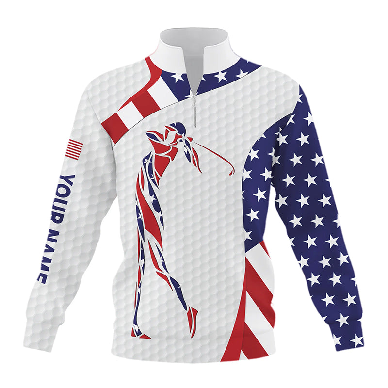 Personalized American flag patriot golf white Womens Quarter zip golf sweatshirt custom golf sweater NQS4177