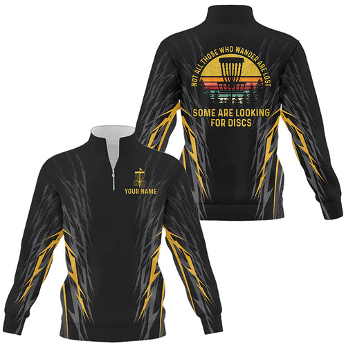 Retro Quarter zip sweatshirt Custom Not all who wander are lost, some looking for discs | Yellow NQS8750