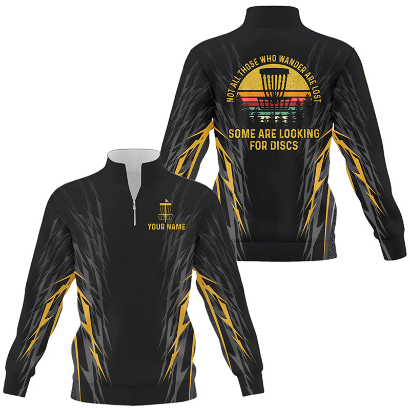 Retro Quarter zip sweatshirt Custom Not all who wander are lost, some looking for discs | Yellow NQS8750