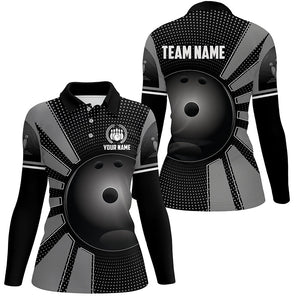 Black Bowling Ball Polo, Quarter Zip shirts for Women custom Team Bowling Jersey, Gift For Bowlers NQS8753