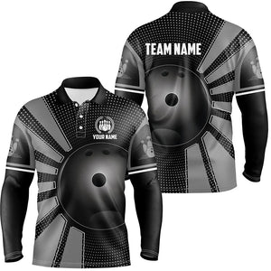 Black Bowling Ball Polo, Quarter Zip shirts for Men custom Team Bowling Jersey, Gift For Bowlers NQS8753