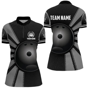 Black Bowling Ball Polo, Quarter Zip shirts for Women custom Team Bowling Jersey, Gift For Bowlers NQS8753