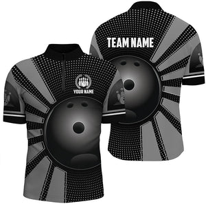 Black Bowling Ball Polo, Quarter Zip shirts for Men custom Team Bowling Jersey, Gift For Bowlers NQS8753